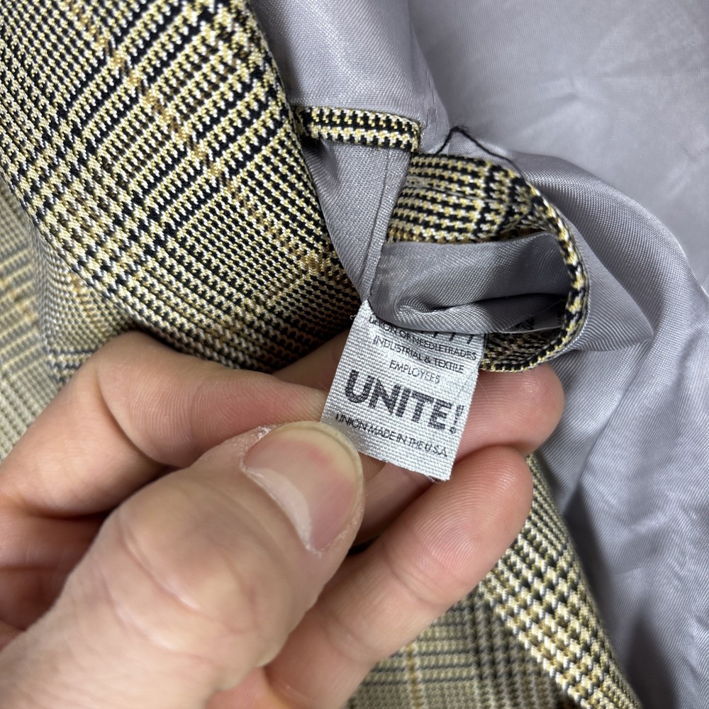 Hart Schaffner Marx Wool Windowpane‎ Plaid Blazer Suit Jacket Gold 44-46 Vtg - Picture 4 of 8